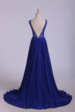 Bateau A-Line Chiffon Prom Dresses With Ribbon Sweep Train