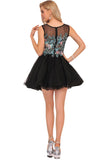 Homecoming Dresses A-Line Scoop Short/Mini Tulle With Beads&Appliques