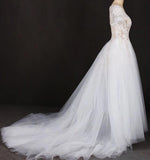 A-line Short Sleeves Beads V Neck Lace Applique Wedding Dresses, Bridal Dress SJS15051