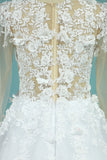 Gorgeous Wedding Dresses A-Line Scoop Long Sleeves Tulle With Applique Chapel Train