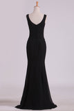 Straps Bridesmaid Dresses Mermaid With Slit Chiffon Black