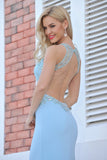 Prom Dresses Scoop Beaded Bodice Spandex Open Back Mermaid