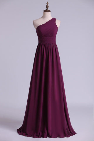 Purple Bridesmaid Dresses A Line One Shoulder Floor Length With Ruffle