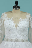 Plus Size Wedding Dresses Long Sleeves Bateau A Line Tulle With Applique