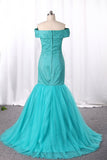 Mermaid Bridesmaid Dresses Boat Neck Tulle & Lace Sweep Train