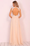 Scoop Open Back Prom Dresses A Line Chiffon With Beads&Appliques