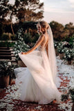 Elegant A Line V Neck Tulle Wedding Dresses With Flowers V Back Beach Wedding SJSPEKH2P28