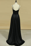 Satin Prom Dresses Straps Beaded Waistline A Line Floor Length