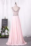 Beaded Bodice Prom Dresses A Line Scoop Chiffon Floor Length