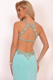 Prom Dresses Scoop Beaded Bodice Mermaid Spandex Open Back