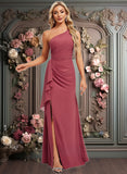 Kaylynn A-line One Shoulder Floor-Length Chiffon Bridesmaid Dress With Ruffle JLP0025824