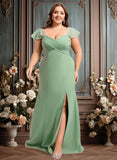 Jasmine Trumpet/Mermaid Off the Shoulder V-Neck Floor-Length Chiffon Bridesmaid Dress JLP0025810