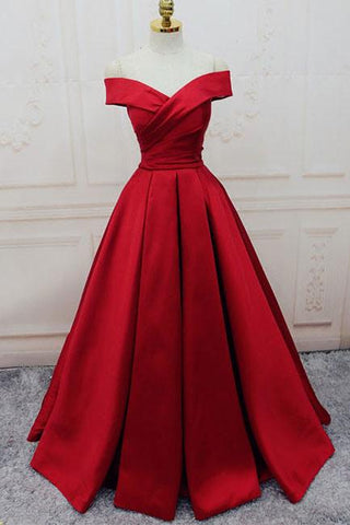 Gorgeous Red Off-the-Shoulder Floor-Length Satin Sweetheart Long Lace up Prom Dresses JS374