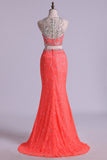 Mermaid/Trumpet Prom Dresses Two Pieces Scoop Lace With Beading