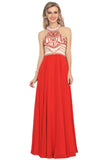 Chiffon Scoop Prom Dresses A Line With Beads&Rhinestones Chiffon Floor Length