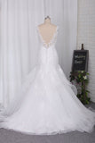 Wedding Dresses V Neck Open Back Tulle With Applique And Beads Mermaid