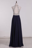 Scoop Prom Dresses Chiffon With Beading A Line Open Back