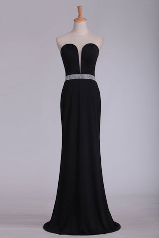 Prom Dresses Spandex Sheath Sweetheart With Beading Sweep Train