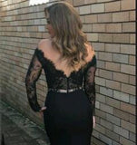 2024 New Style Mermaid Long Sleeves Black Lace Scoop Long Evening Dresses JS762