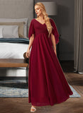 Madge A-Line V-neck Floor-Length Bridesmaid Dress With Ruffle UKP0012769