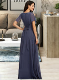 Nadia A-Line V-neck Floor-Length Bridesmaid Dress UKP0012770