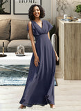 Nadia A-Line V-neck Floor-Length Bridesmaid Dress UKP0012770