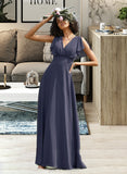 Nadia A-Line V-neck Floor-Length Bridesmaid Dress UKP0012770