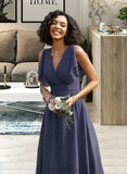 Nadia A-Line V-neck Floor-Length Bridesmaid Dress UKP0012770