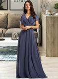 Nadia A-Line V-neck Floor-Length Bridesmaid Dress UKP0012770