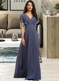 Nadia A-Line V-neck Floor-Length Bridesmaid Dress UKP0012770