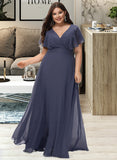 Nadia A-Line V-neck Floor-Length Bridesmaid Dress UKP0012770