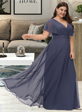 Nadia A-Line V-neck Floor-Length Bridesmaid Dress UKP0012770