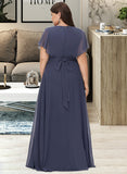 Nadia A-Line V-neck Floor-Length Bridesmaid Dress UKP0012770