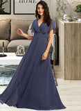 Nadia A-Line V-neck Floor-Length Bridesmaid Dress UKP0012770