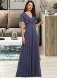 Nadia A-Line V-neck Floor-Length Bridesmaid Dress UKP0012770