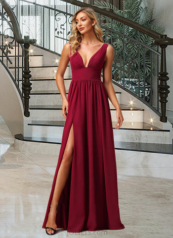 Juliana A-Line V-neck Floor-Length Bridesmaid Dress With Split Front UKP0012771