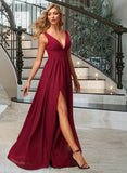 Juliana A-Line V-neck Floor-Length Bridesmaid Dress With Split Front UKP0012771