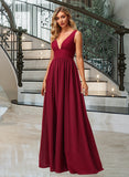 Juliana A-Line V-neck Floor-Length Bridesmaid Dress With Split Front UKP0012771