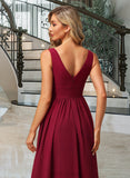 Juliana A-Line V-neck Floor-Length Bridesmaid Dress With Split Front UKP0012771