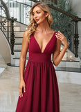 Juliana A-Line V-neck Floor-Length Bridesmaid Dress With Split Front UKP0012771