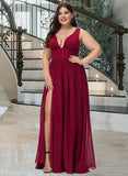 Juliana A-Line V-neck Floor-Length Bridesmaid Dress With Split Front UKP0012771