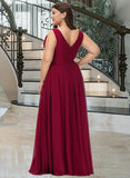 Juliana A-Line V-neck Floor-Length Bridesmaid Dress With Split Front UKP0012771