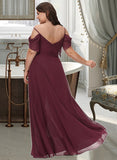 Madalyn A-Line V-neck Floor-Length Bridesmaid Dress With Ruffle Split Front UKP0012772