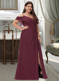 Madalyn A-Line V-neck Floor-Length Bridesmaid Dress With Ruffle Split Front UKP0012772