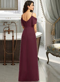 Madalyn A-Line V-neck Floor-Length Bridesmaid Dress With Ruffle Split Front UKP0012772