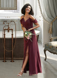 Madalyn A-Line V-neck Floor-Length Bridesmaid Dress With Ruffle Split Front UKP0012772