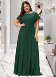 Taniya A-Line Scoop Neck Floor-Length Bridesmaid Dress With Ruffle UKP0012773