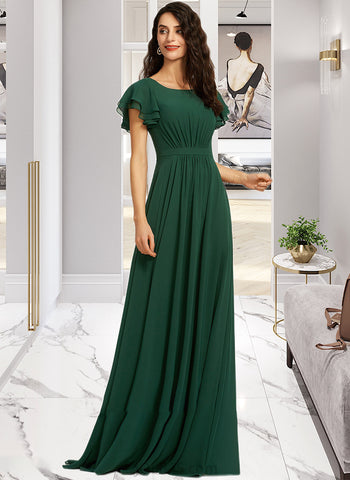 Taniya A-Line Scoop Neck Floor-Length Bridesmaid Dress With Ruffle UKP0012773