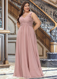 Nan A-Line V-neck Floor-Length Chiffon Bridesmaid Dress With Ruffle UKP0012774