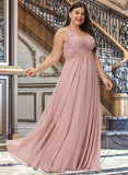 Nan A-Line V-neck Floor-Length Chiffon Bridesmaid Dress With Ruffle UKP0012774